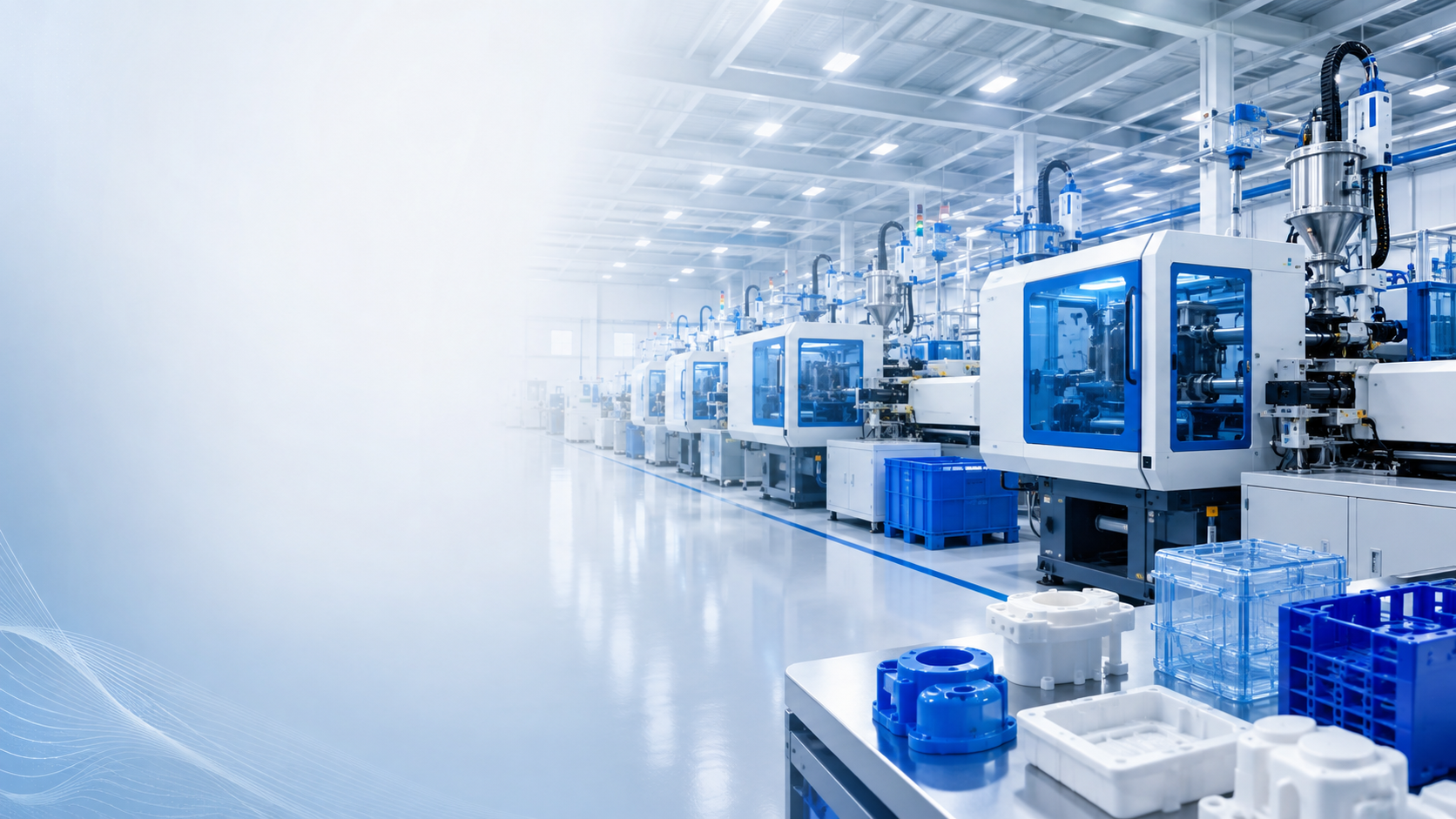 Modern plastic manufacturing factory with moulded components
